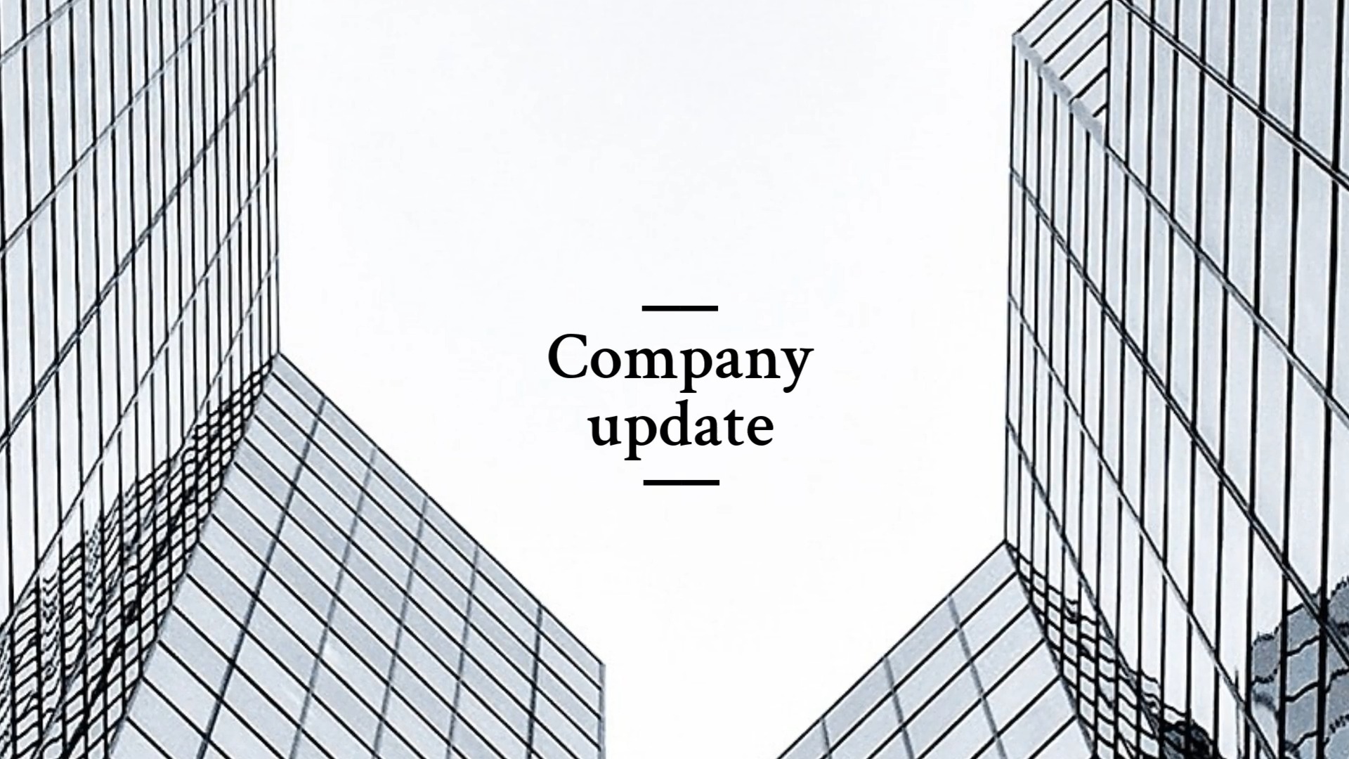 Modern skyscrapers framing the text "company update" against the sky in a Biteable video maker template.