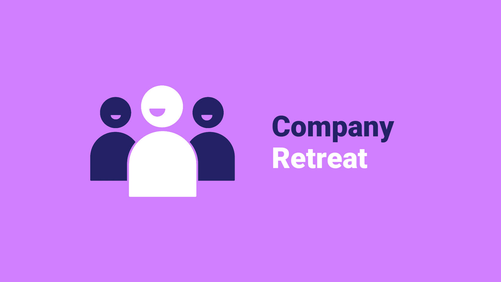 Group of icons representing people with the text "company retreat" on a purple background.