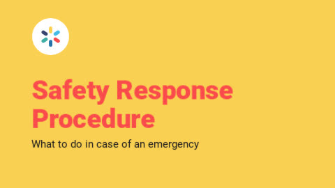 Emergency protocol guide with title 'safety response procedure' on a yellow background.