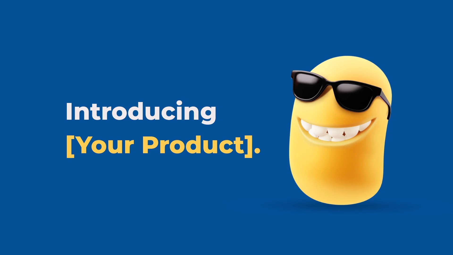 Product advertisement featuring a smiling emoji with sunglasses on a blue background with text "introducing Biteable video maker.